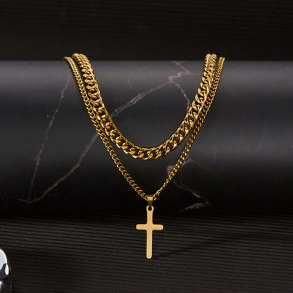 Men's Double Layer Cross Fashion Curb Hemp Necklaces