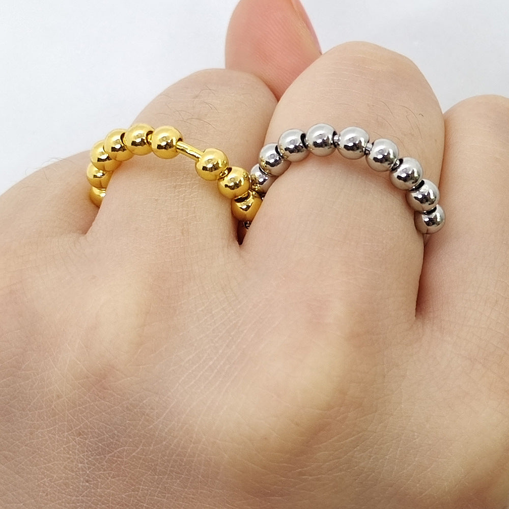 Beads Rotatable Ball Anxiety Decompression Stainless Rings