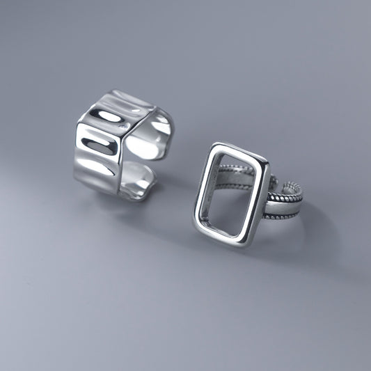 Women's Geometric Thai Rectangular Fence Distressed Hollow Rings