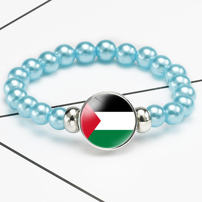 Flag Pattern Time Stone Black Elastic Bracelets