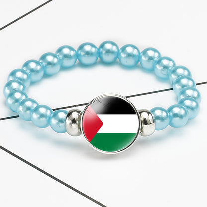 Flag Pattern Time Stone Black Elastic Bracelets