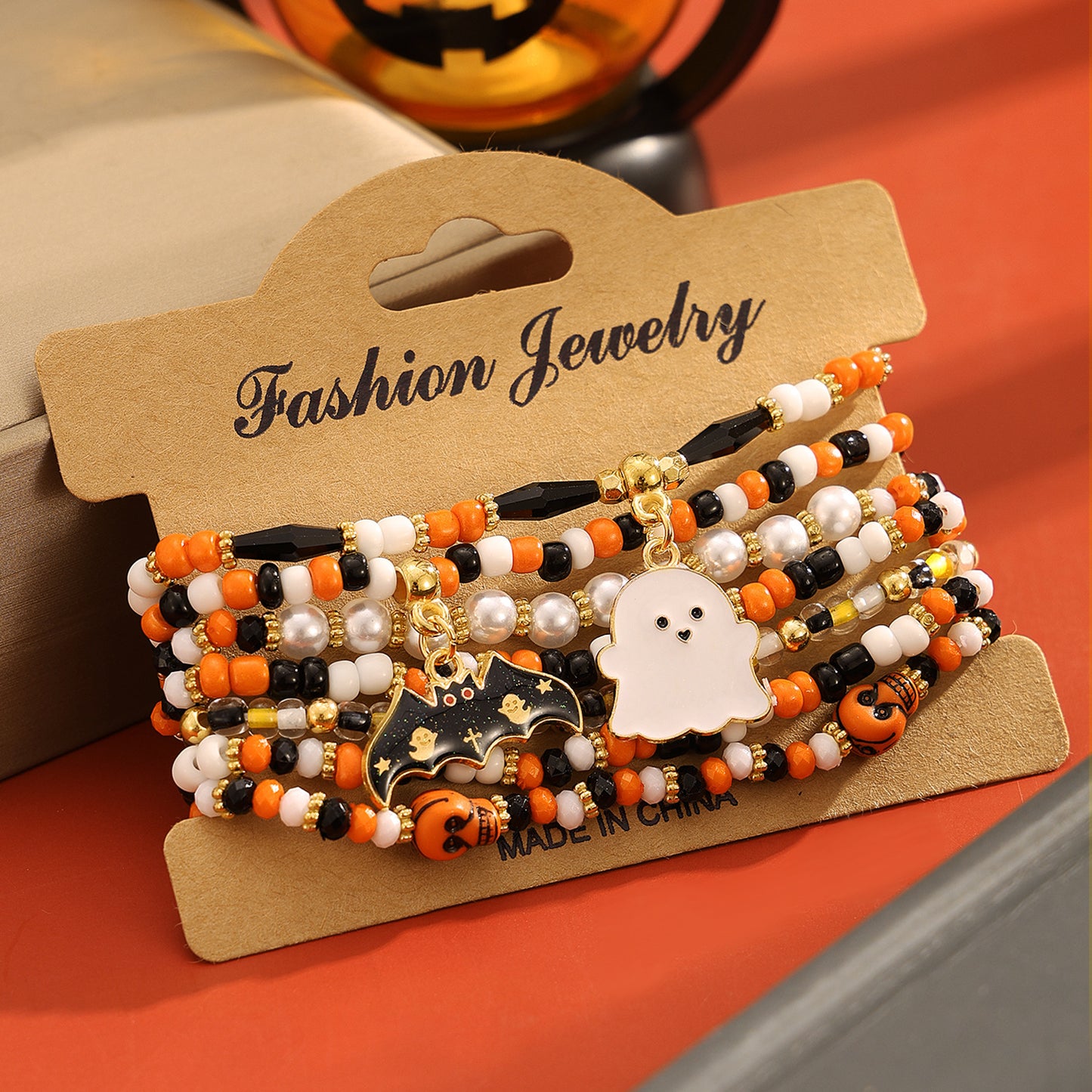 Halloween Pumpkin Polymer Clay Punk Alloy Letter Bracelets