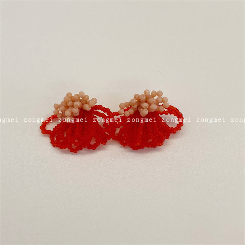 Contrast Color Beaded Ear Clip Flower Earrings