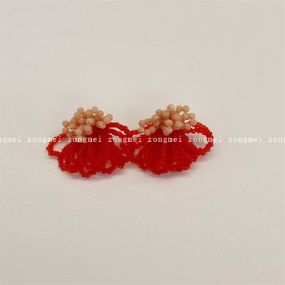 Contrast Color Beaded Ear Clip Flower Earrings