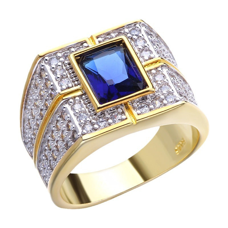 Men's Square Micro Inlaid Zircon Starry Blue Simulation Diamond Rings