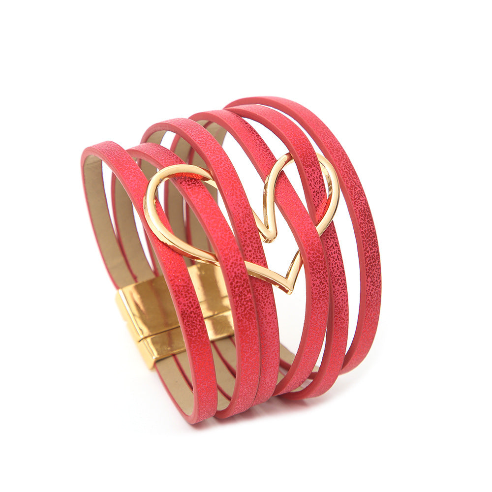 Women's High Quality Leather Fashion Love Heart Color Bracelets