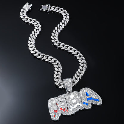 Hip Hop Full Diamond Letter Fashion Alloy Necklaces