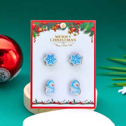 Women's Snowman Snowflake Combination Suit Wooden Cardboard Earrings