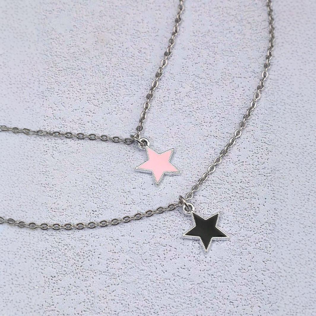 Pink Black Five-pointed Star Clavicle Chain Necklaces