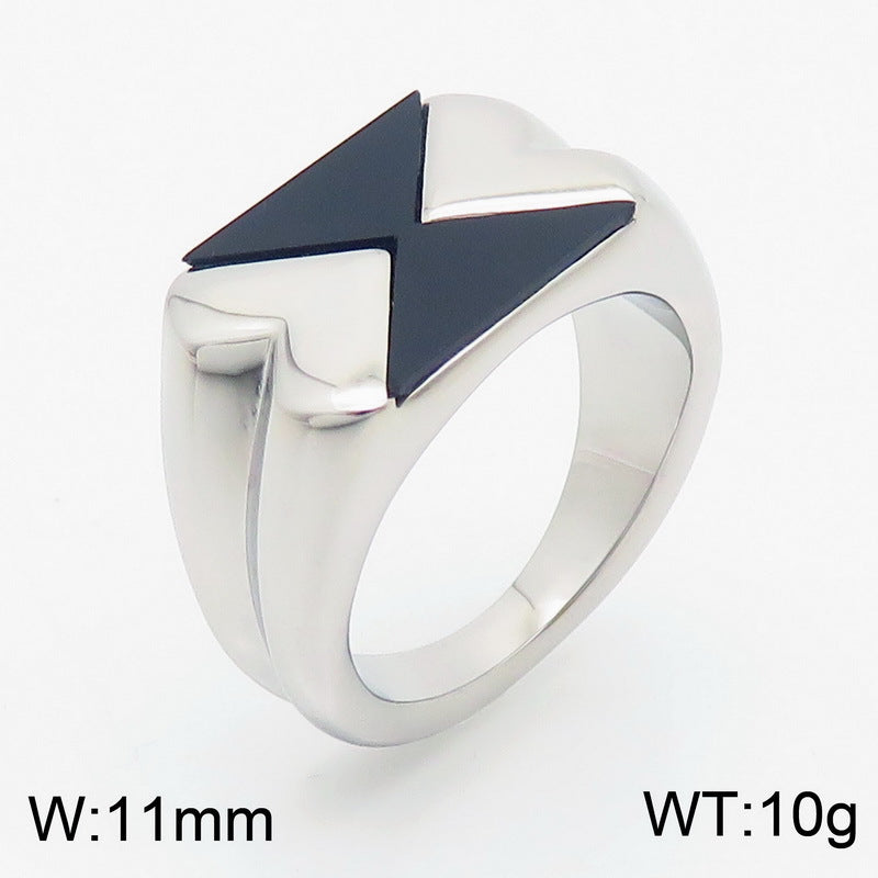 Women's Black Triangle Enamel High-grade Titanium Steel Rings