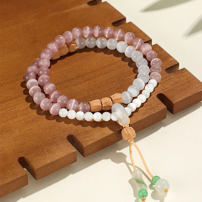 Pink Cat Eye Rosewood Peace Buckle Bracelets