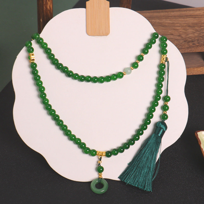 Chinese Style Long Green Beaded National Chain Necklaces