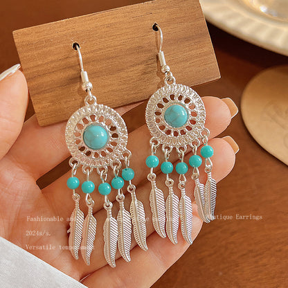 Women's Bohemian Style Long Feather Tassel Ethnic Earrings