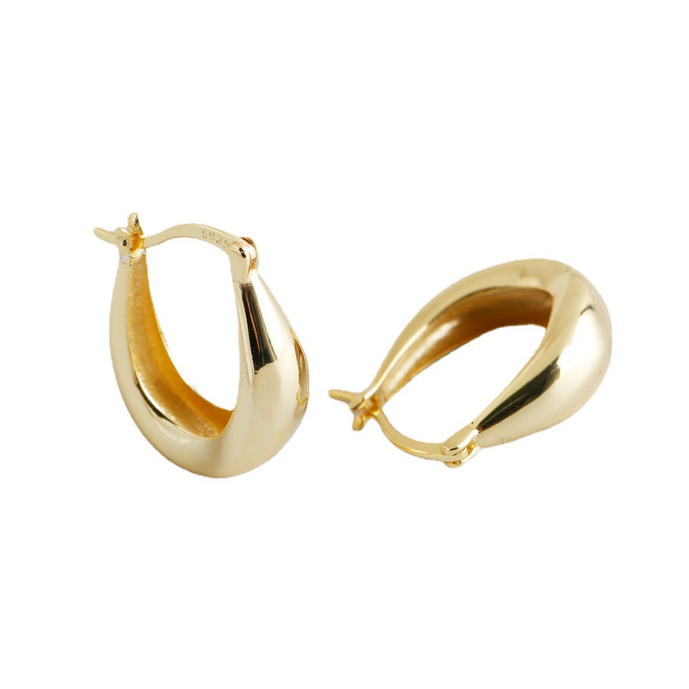 Women's U-shaped Personality Sterling Sier Gold Glossy Earrings