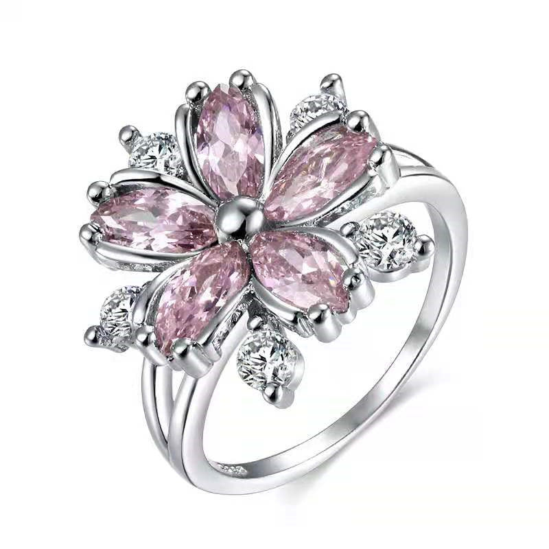 Fashion Personality Copper Inlaid Zircon Flower Rings