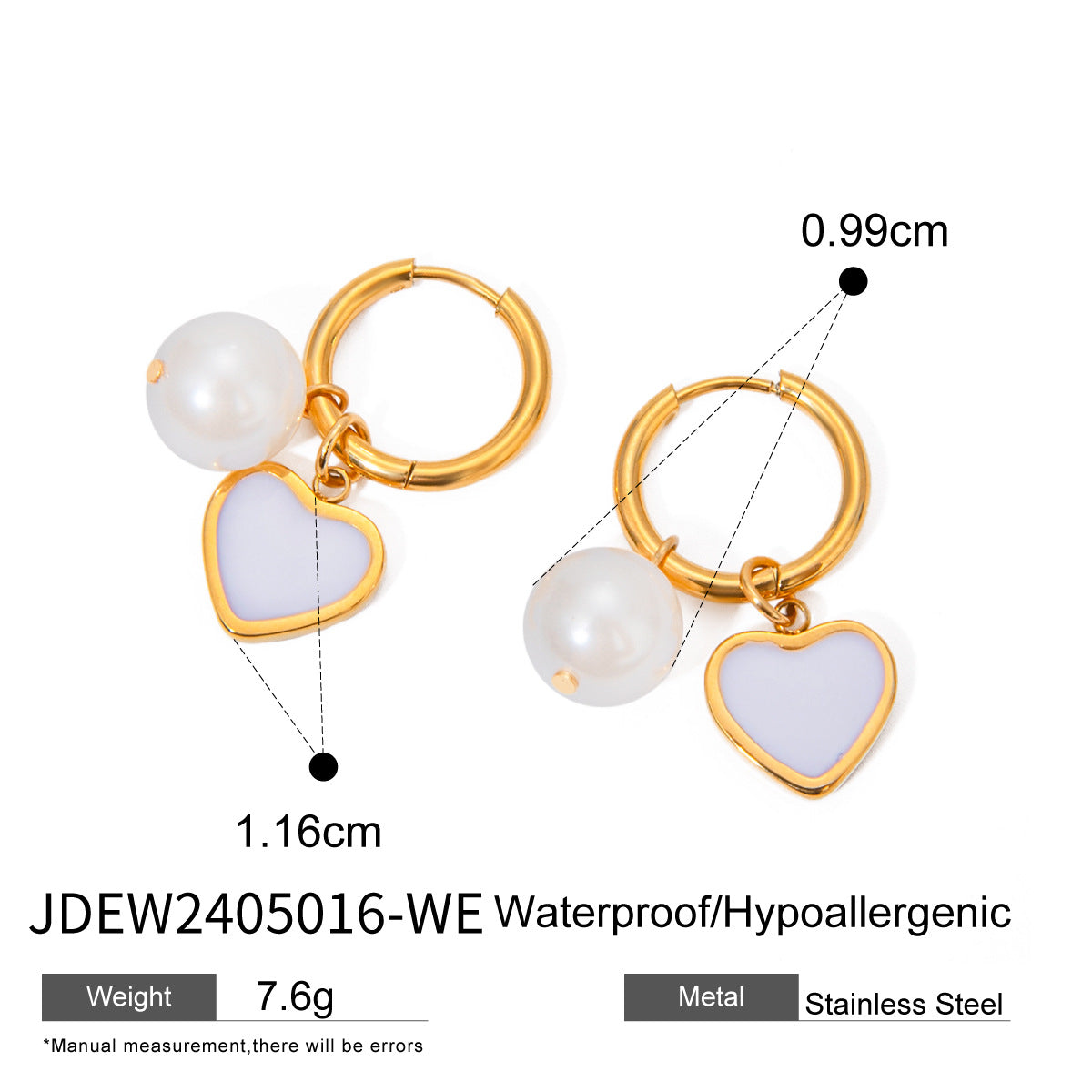 Stainless Steel Pearl Love Heart High-grade Earrings