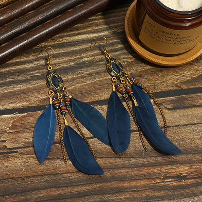 Long Feather Ethnic Style Tassel Yunnan Earrings