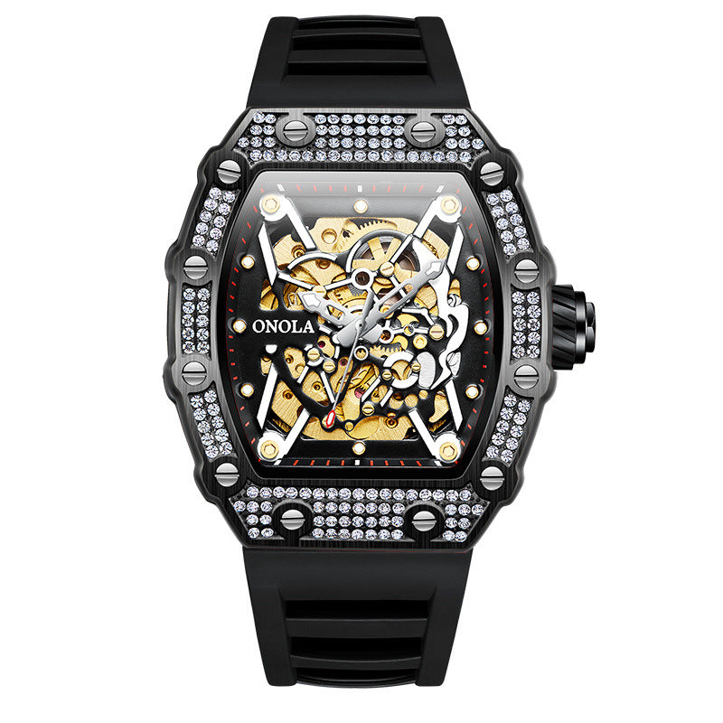 Men's Full Diamond Automatic Watch Silicone Band Mechanical Watches