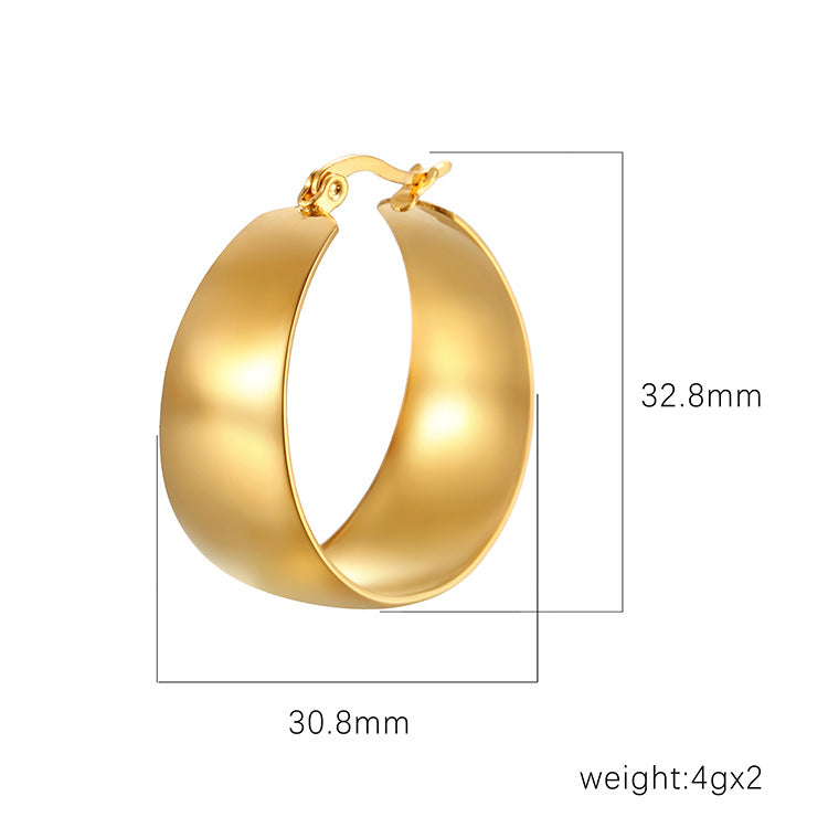 Women's Widened Curved Stainless Steel High-grade Titanium Gold Light Earrings