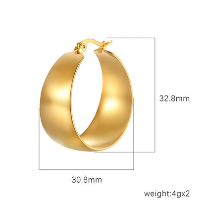 Women's Widened Curved Stainless Steel High-grade Titanium Gold Light Earrings