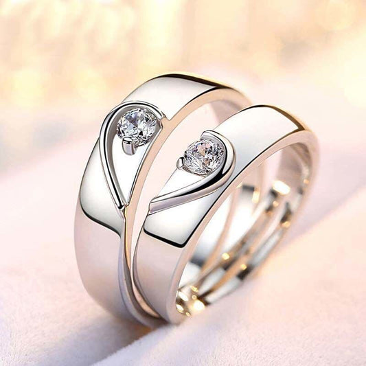 Sier-plated Couple Pair Of Diamond Simulation Rings