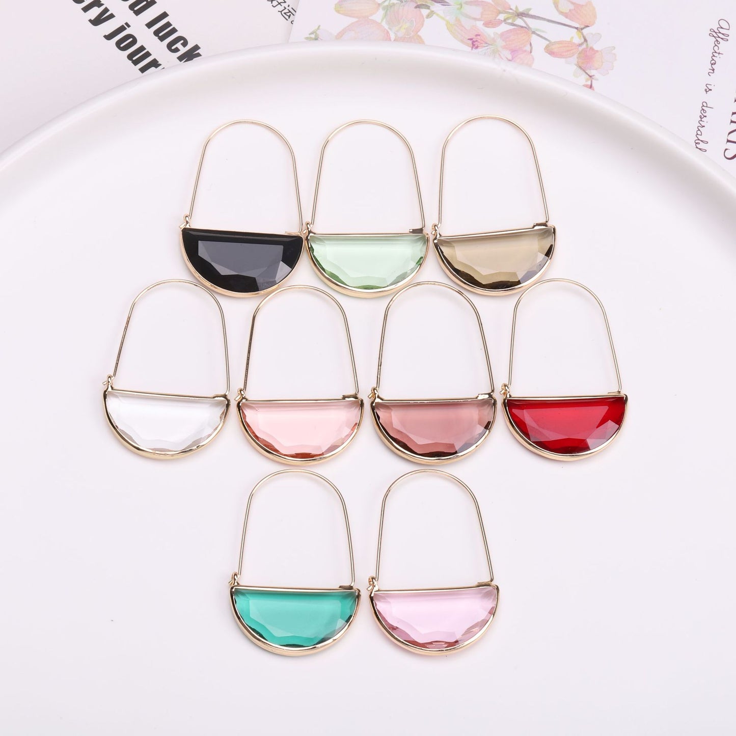 Ornament Simple Transparent Crystal Glass Semi-circle Female Earrings