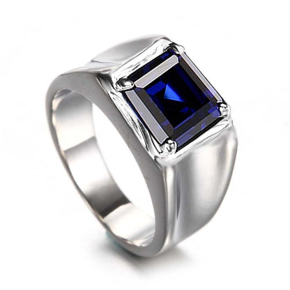 Men's Gemstone Simple Fashion Ornament Sier Square Rings