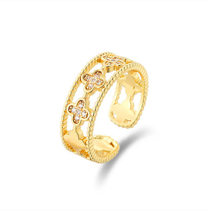 Hollow Out Clover Female Fashionable Temperamental Rings