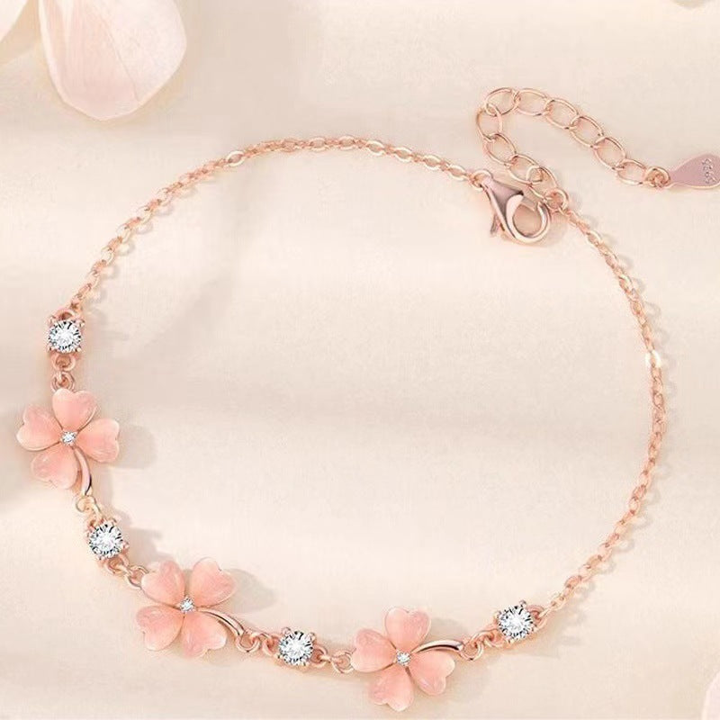 Clover Pink Crystal Female Summer Girlfriends Necklaces