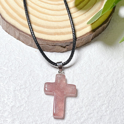 Crystal Cross Fashion Ornament Accessories Leather Rope Pendants