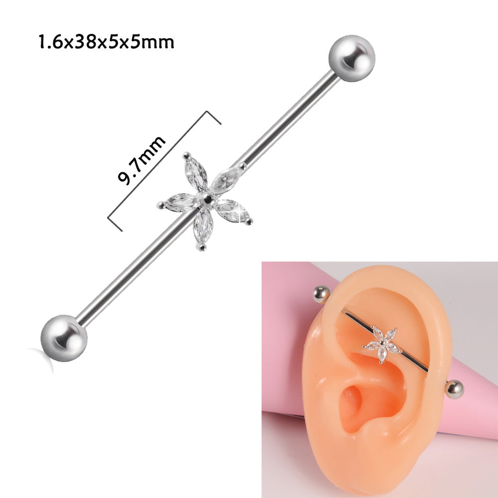 Steel Straight Bar Barbell Simulated Snakes Flower Wings Piercing Rings