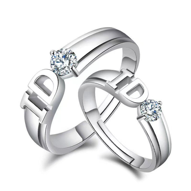 White Gold Plated Imitation Moissanite Open Couple Design Rings