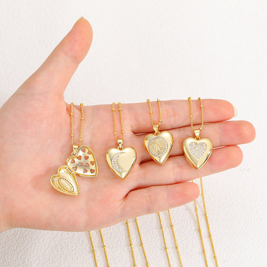 Gold Moon Heart Can Be Opened Delicate Niche Design Pendants