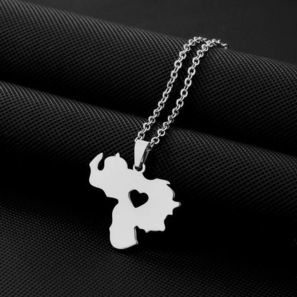 Women's & Men's Heart-shaped Venezuela Map Fashion Couple Titanium Necklaces