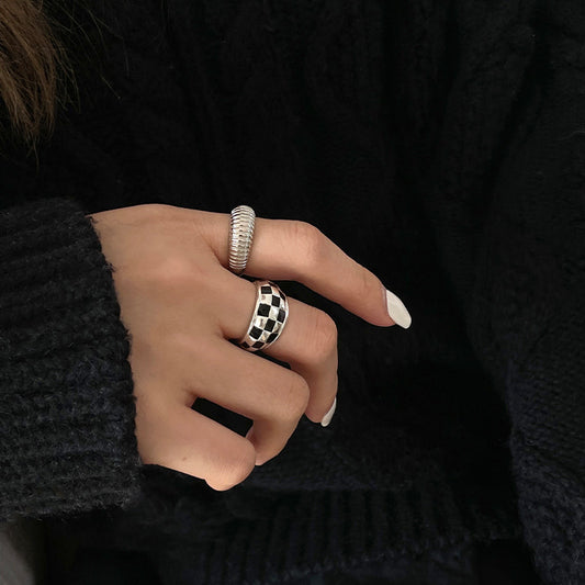 Women's Checkered Striped Line For Retro Minority Rings