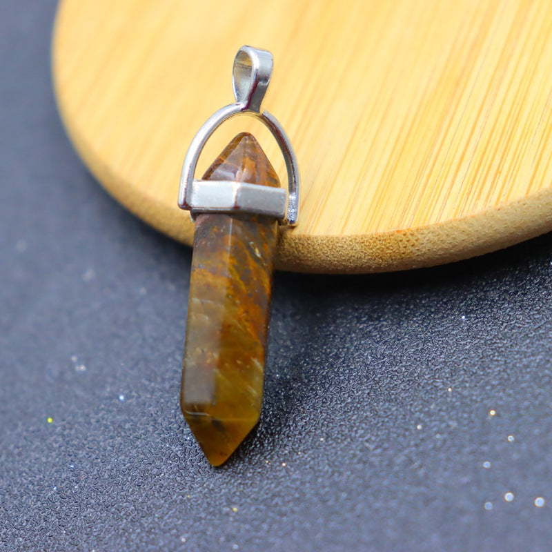 Natural Stone Crystal Hexagon Prism Bullet Pendants