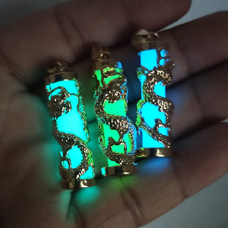 Women's & Men's Alloy Dragon Column Luminous Stone Golden Pendants