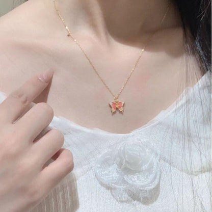 Women's Gold Chinese Enamel Butterfly Pure Gifts Pendants