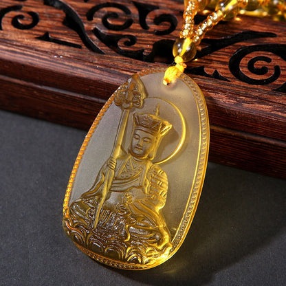 Style Mantra Glass Yellow Bodhisattva Amulet Stall Pendants