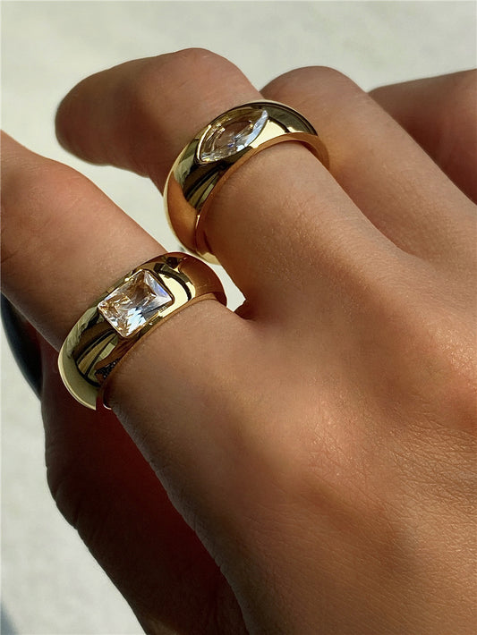 Concave Shape Square Diamond Titanium Steel Rings