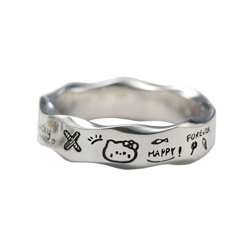 Women's & Men's Cartoon Iti Wavy Couple Cat Anime Rings