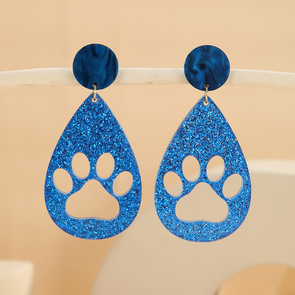 Women's Water Drop Acrylic For Cute Hollow Cat's Paw Euclidean Earrings