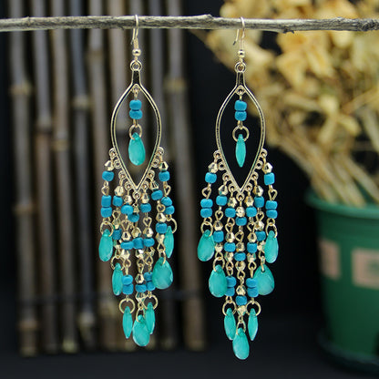 Women's Bohemian Long Fashion Exaggerated Water Drop Tassel Graceful Earrings