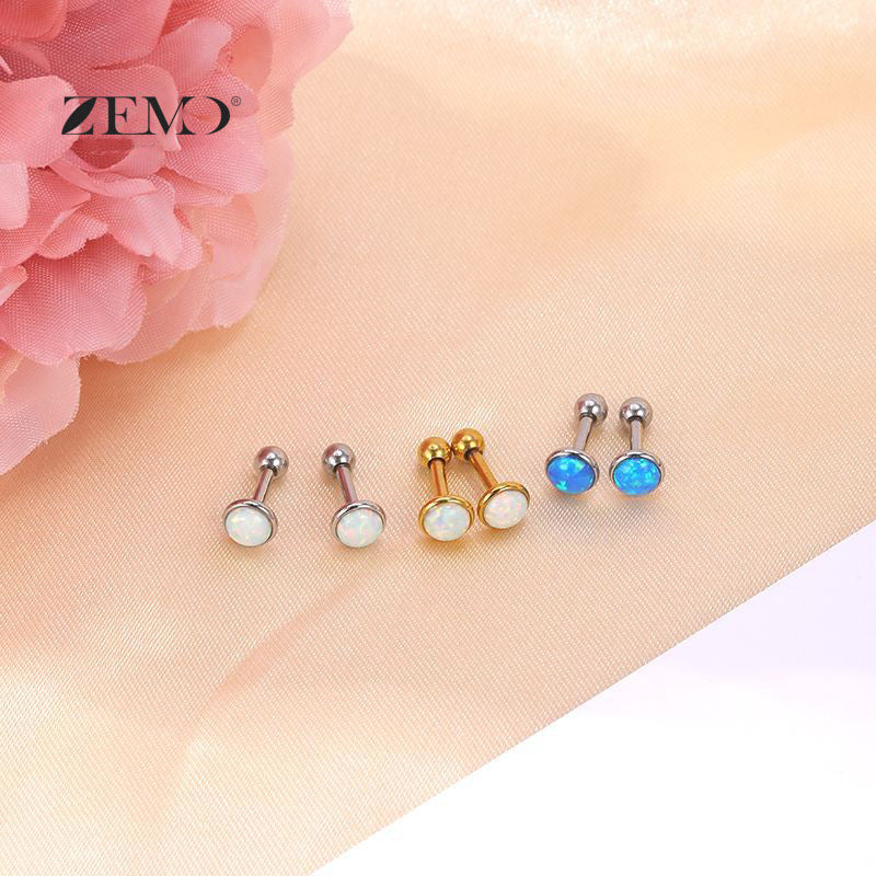Opal Female Screw Tightening Buckle Simple Earrings