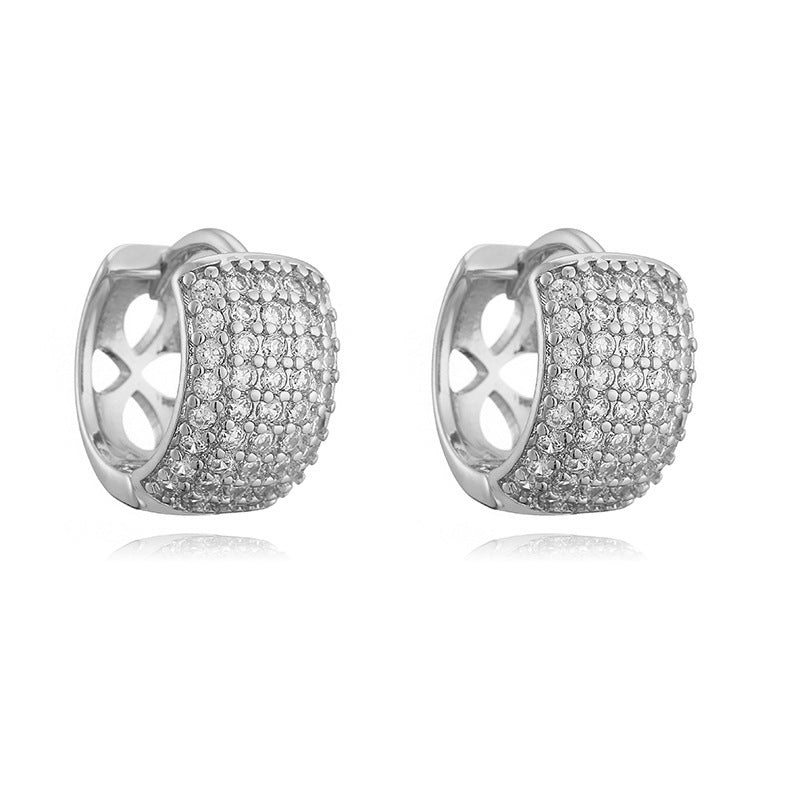 Row Square Full Diamond Ear Clip Gold Personality Earrings
