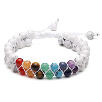 Women's Hand-woven Yoga Inspirational White Turquoise Double Bracelets