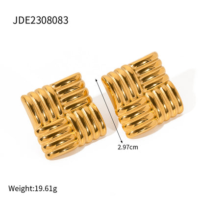 Fashion Personalized Ear Clips Gold Stainless Steel Square Earrings