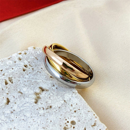 Three-ring Three-color Plated Couple Hand Jewelry Rings