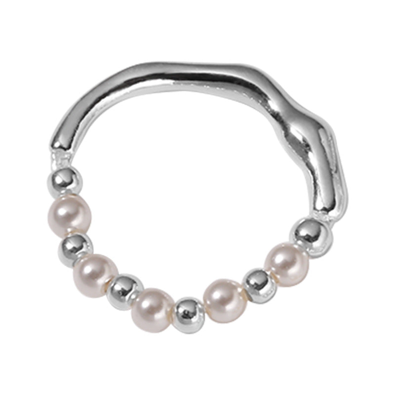 Sterling Sier Irregular Small Pieces Of Pearl Female Retro Rings