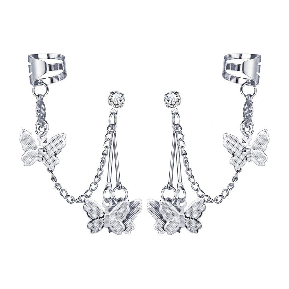 Cold Style Shining Diamond Zircon Double Earrings